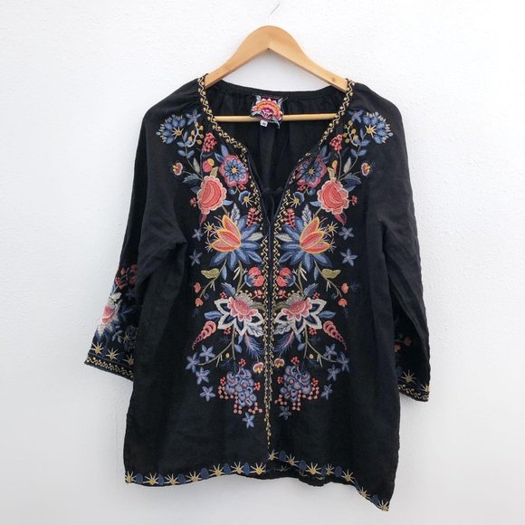 JOHNNY WAS Black Tiwa Peasant Blouse Medium - Picture 5 of 16